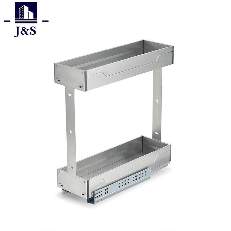 Stainless Steel 304 Two Tiers Kitchen Slim Storage Basket Spice Racking