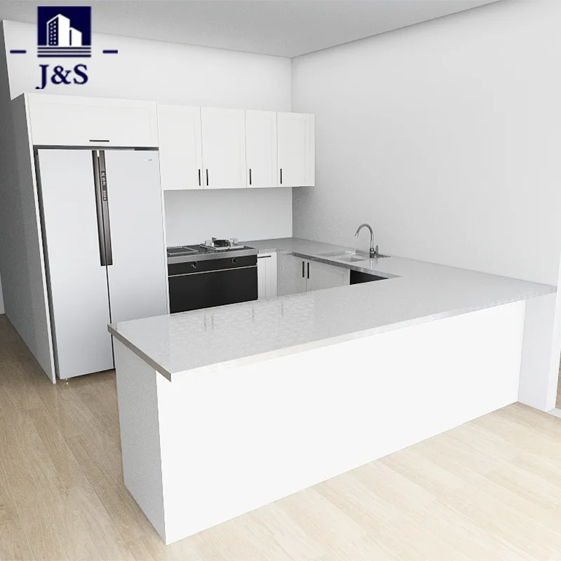 Cucina Shaker in PVC bianco con piano in acciaio inox